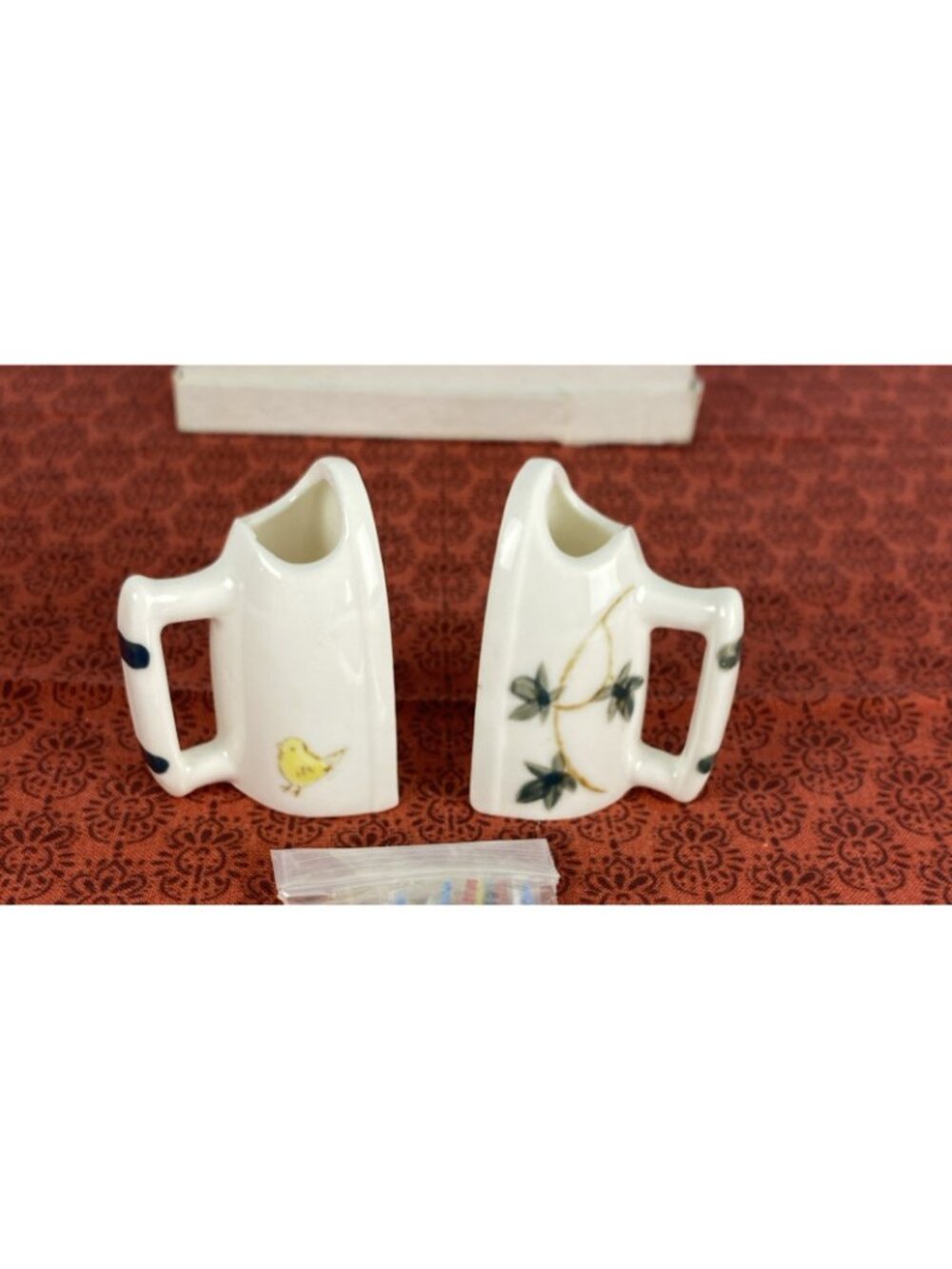 Our Own Import Bone China Clothes Iron Toothpick Holder Set Japan Rooster Floral - Picture 6 of 15